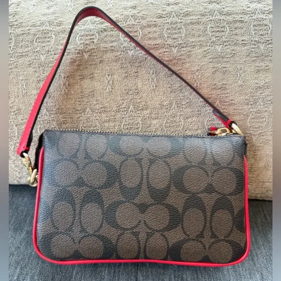 Coach Signature Brown and Red Two Way Wristlet/Handbag - Picture 3 of 14